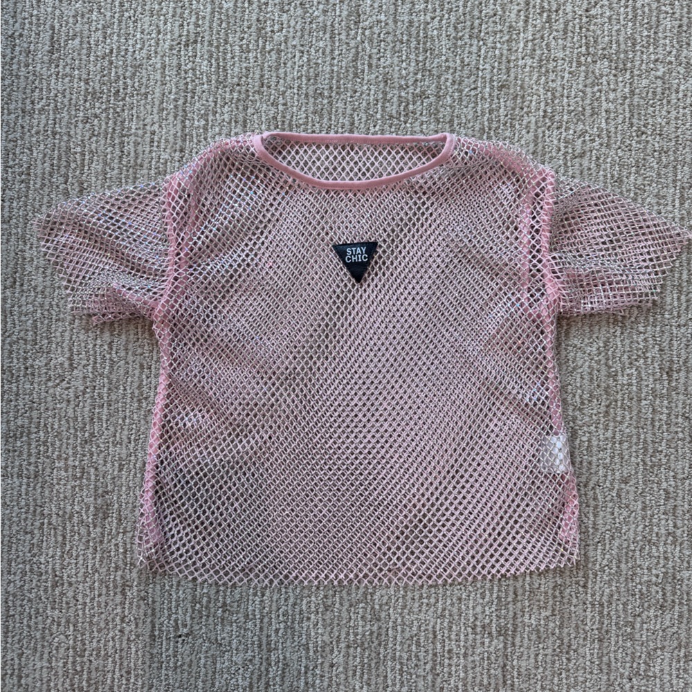 Lola + The Boys Pink Rhinestone Mesh T-Shirt